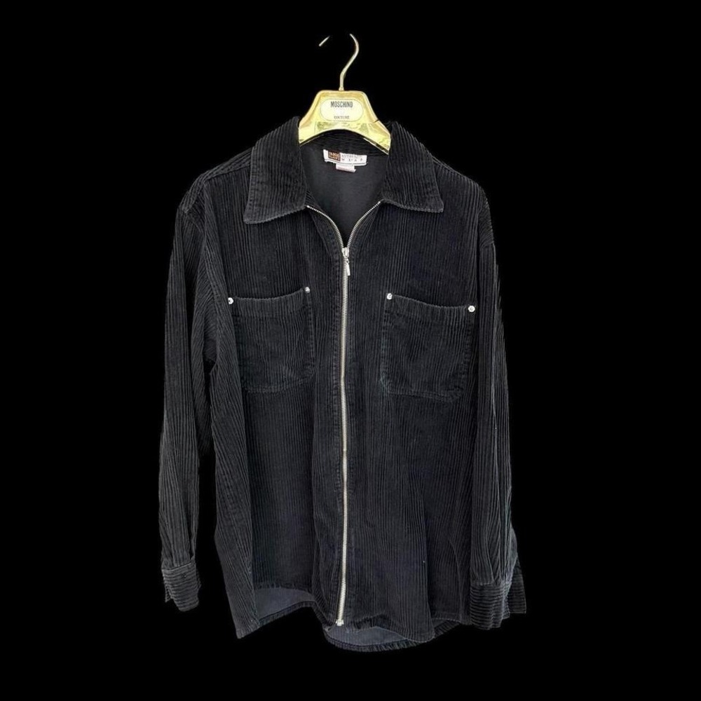 Vintage Faded Glory Corduroy Zip Up Shirt XL 90s Y2K Grunge Skate Black Faded